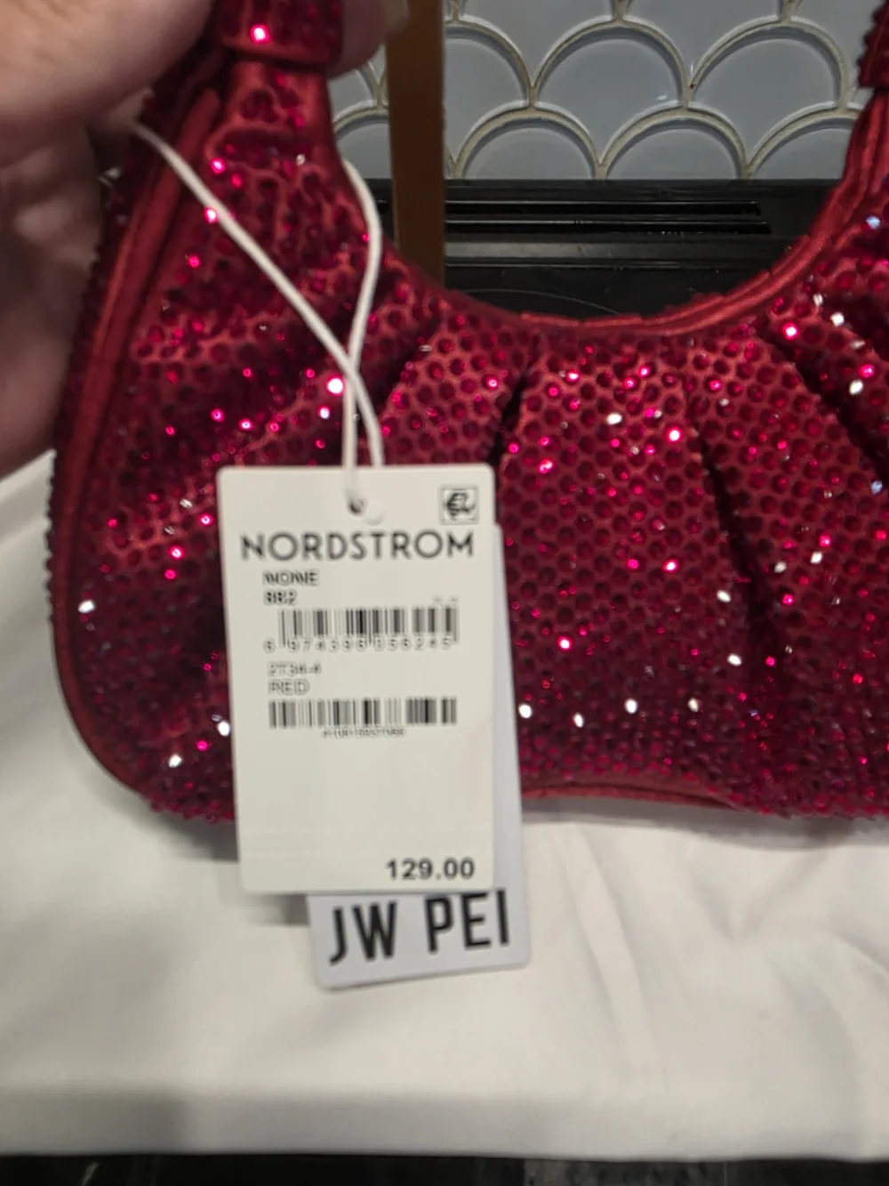 JW PEI Fuchsia Crystal-Embellished Ruched Top-Handle Shoulder Bag